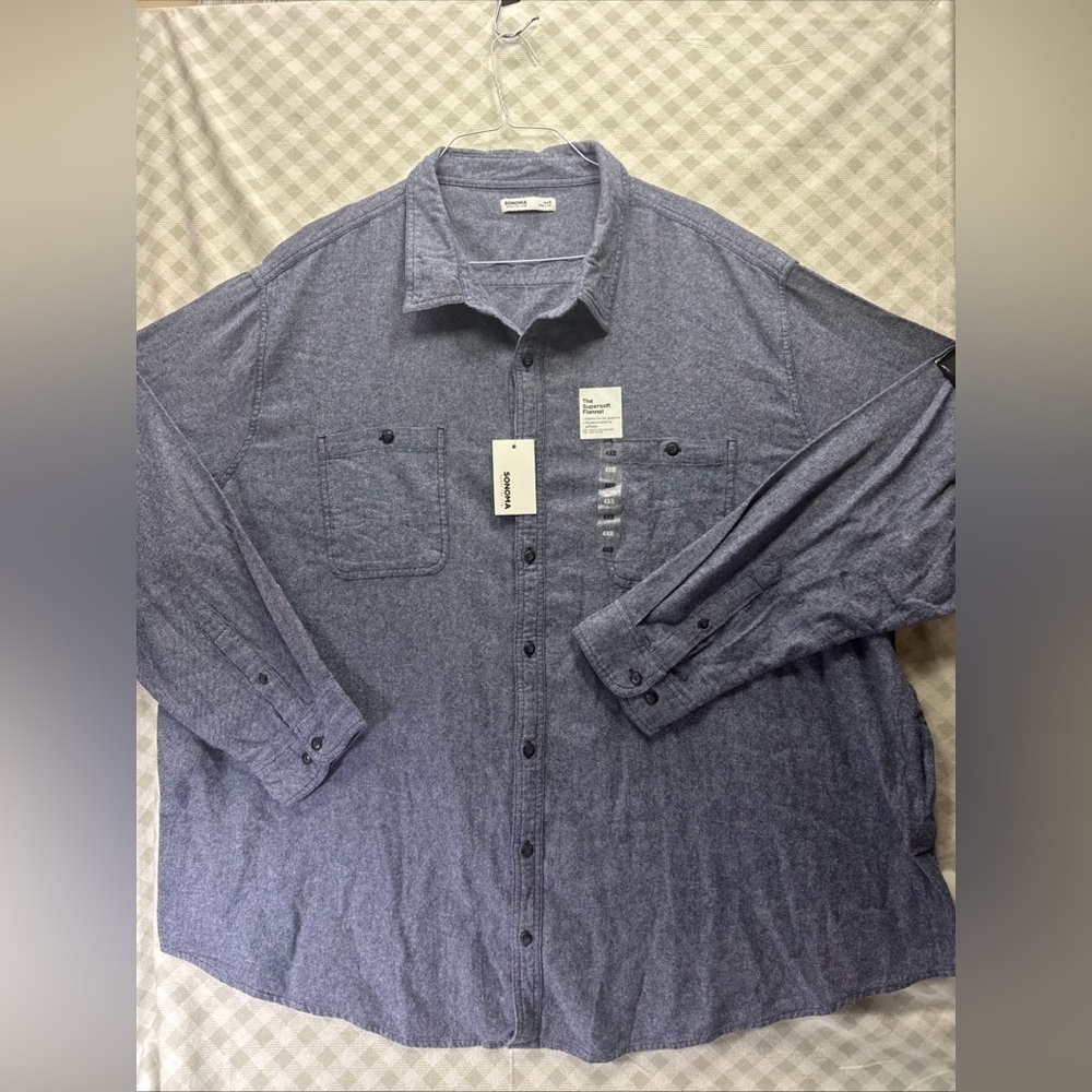 MEN'S SONOMA SIZE 4XB LONG SLEEVE FLANNEL BUTTON FRONT SHIRT WITH CHEST POCKETS